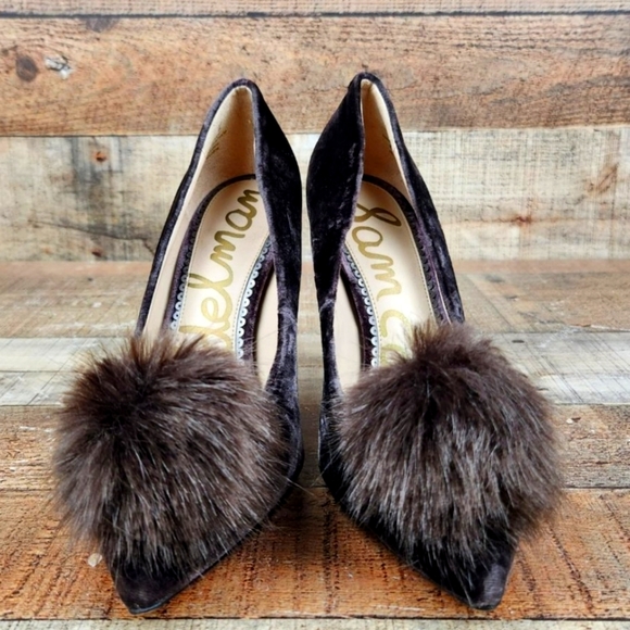 Sam Edelman Women Sz 9 M Brown Velvet Pumps w/ Brown Pompom (Beautiful Shoe) - Picture 1 of 4